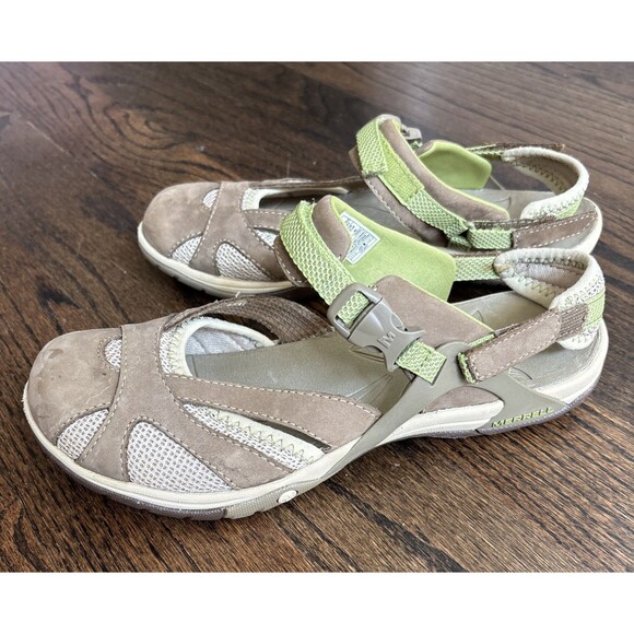 Merrell Womens Otter Tan/Green Closed Toe Performance Hiking Sandal Size 9 - Picture 1 of 7